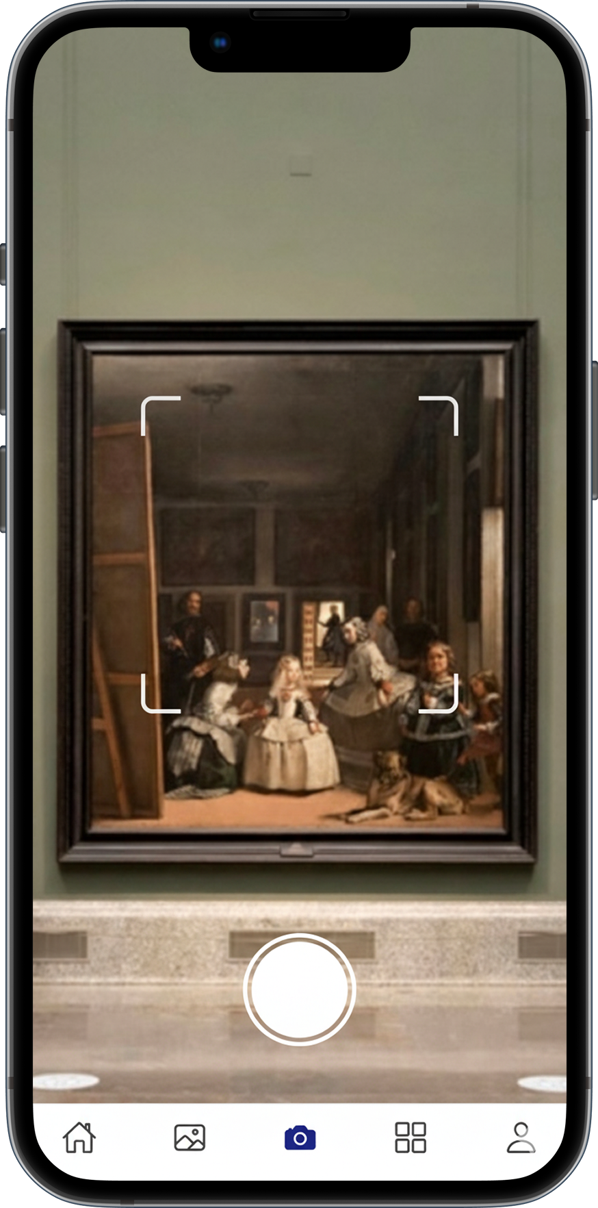 Captura de pantalla principal de Travel AI App Travel AI en iPhone mostrando cámara de reconocimiento de monumentos con IA